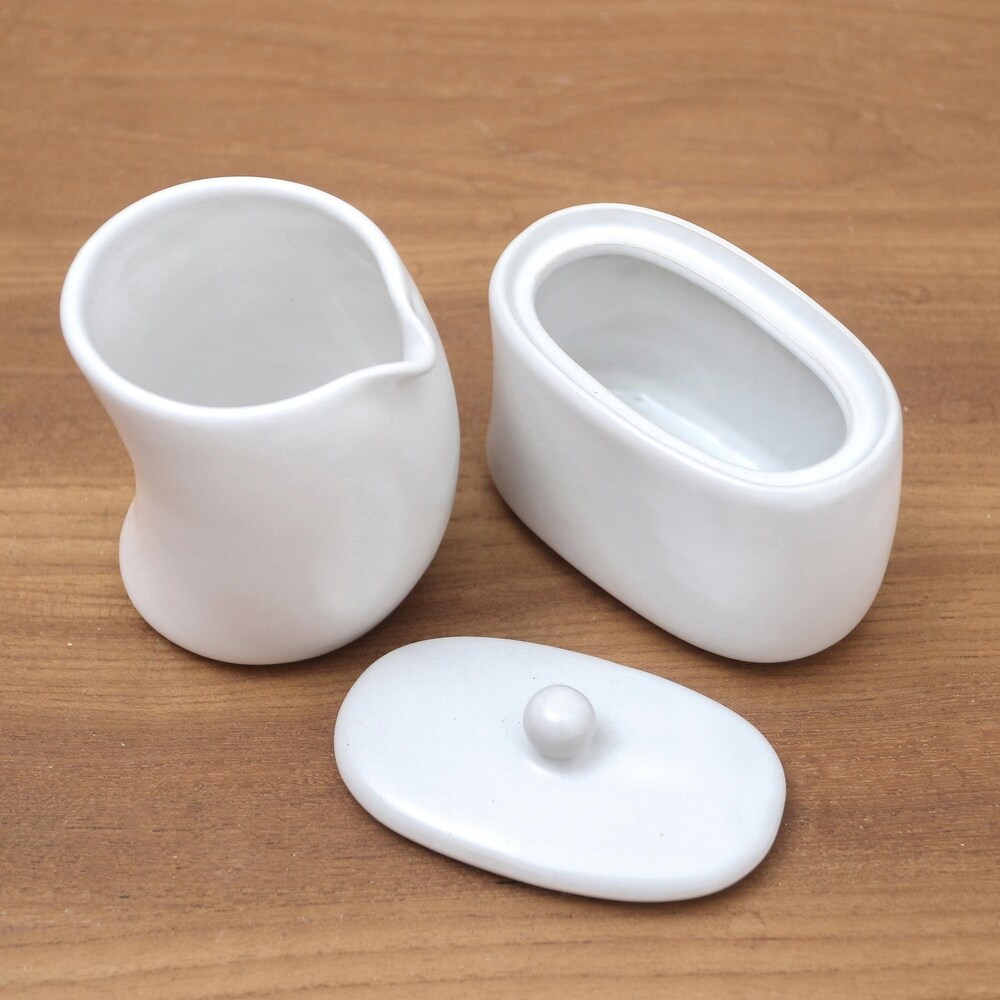 Novica Handmade Sweet Morning In White Ceramic Cream And Sugar Set (Pair)