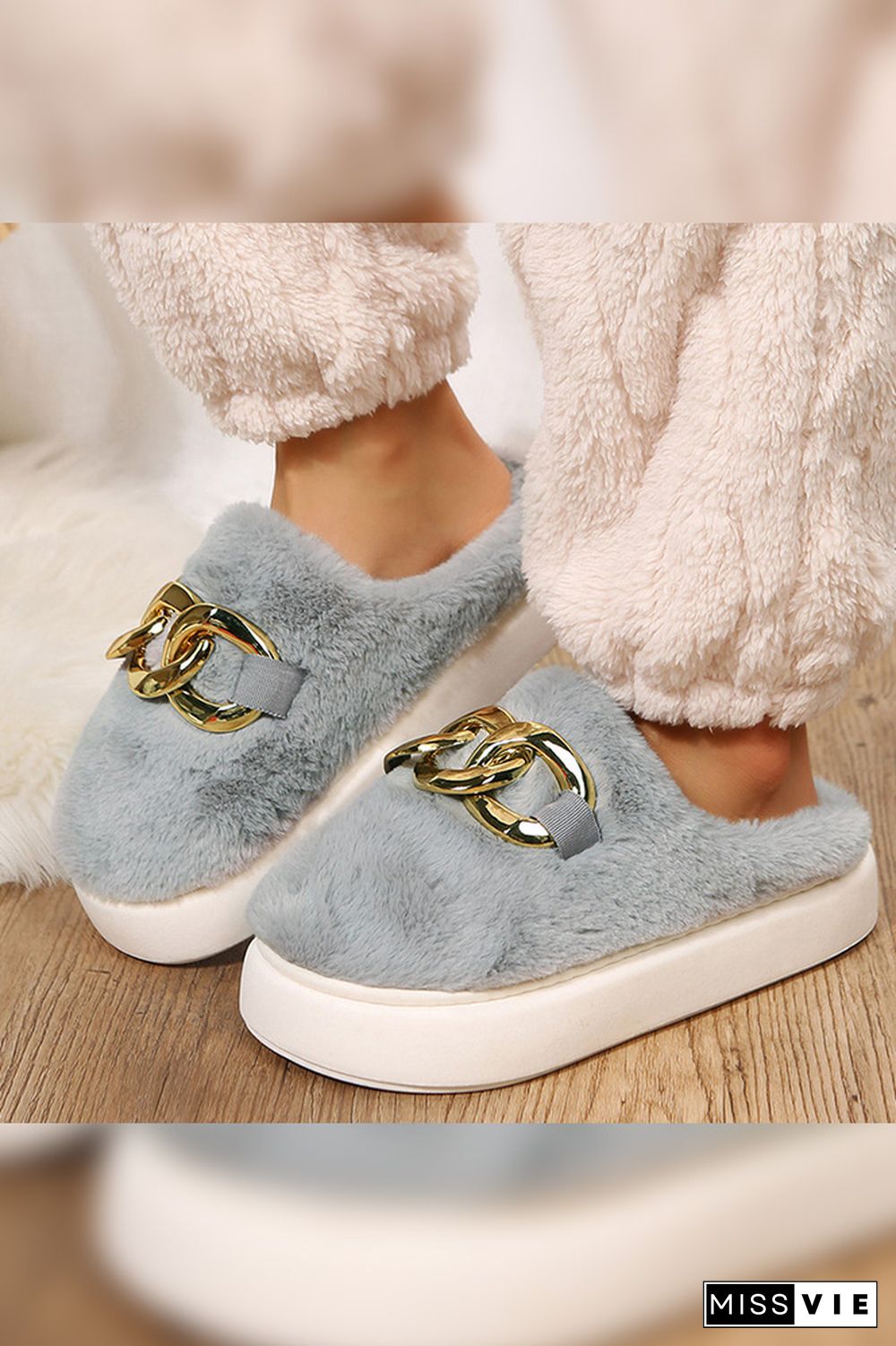 Metal Chain Fluffy Slipper