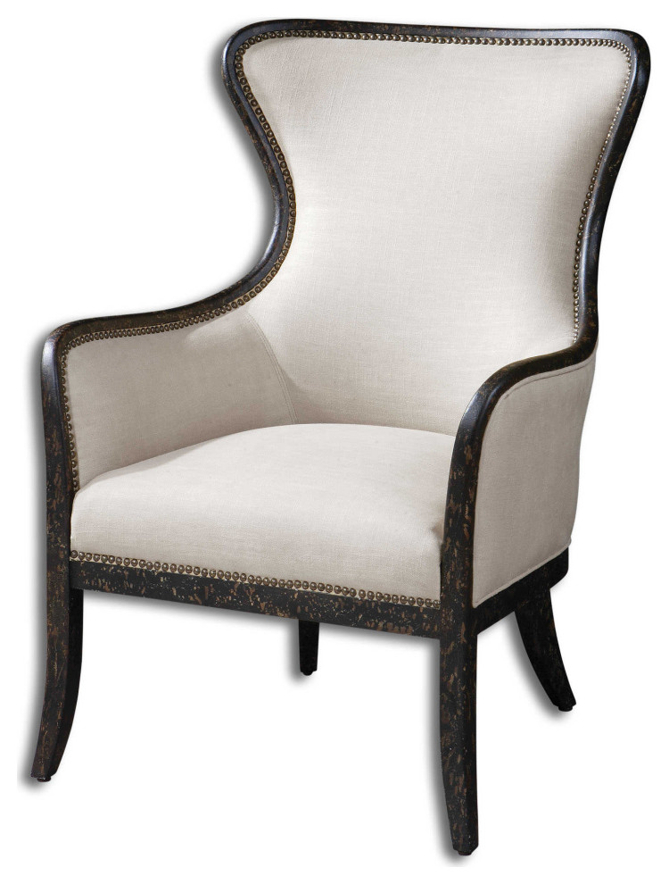 Elegant Black and White Curved Armchair   Transitional   Armchairs And Accent Chairs   by My Swanky Home  Houzz