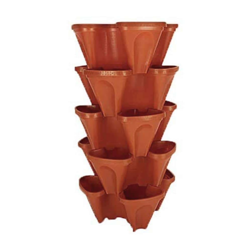 Smart SPRING 18 in. Dia Terra Cotta Plastic Stackable Garden Planter (5-Pack) P-325-TC-5pk-LRG