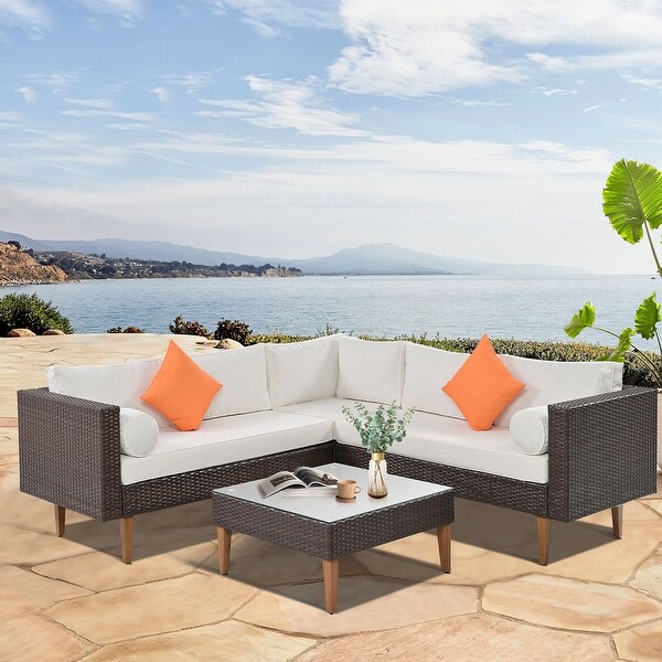 4-pieces Outdoor Wicker Sofa Set， Patio Furniture with Pillows， L-shape sofa set - Overstock - 37717935