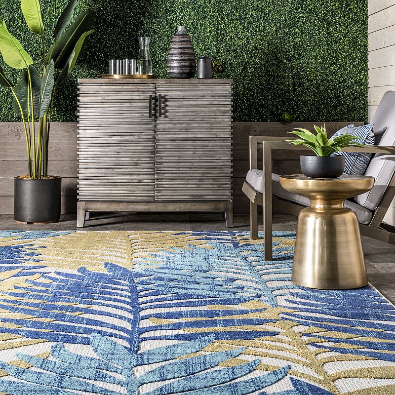 nuLOOM Molly Textured Tropical Leaves Indoor Outdoor Area Rug