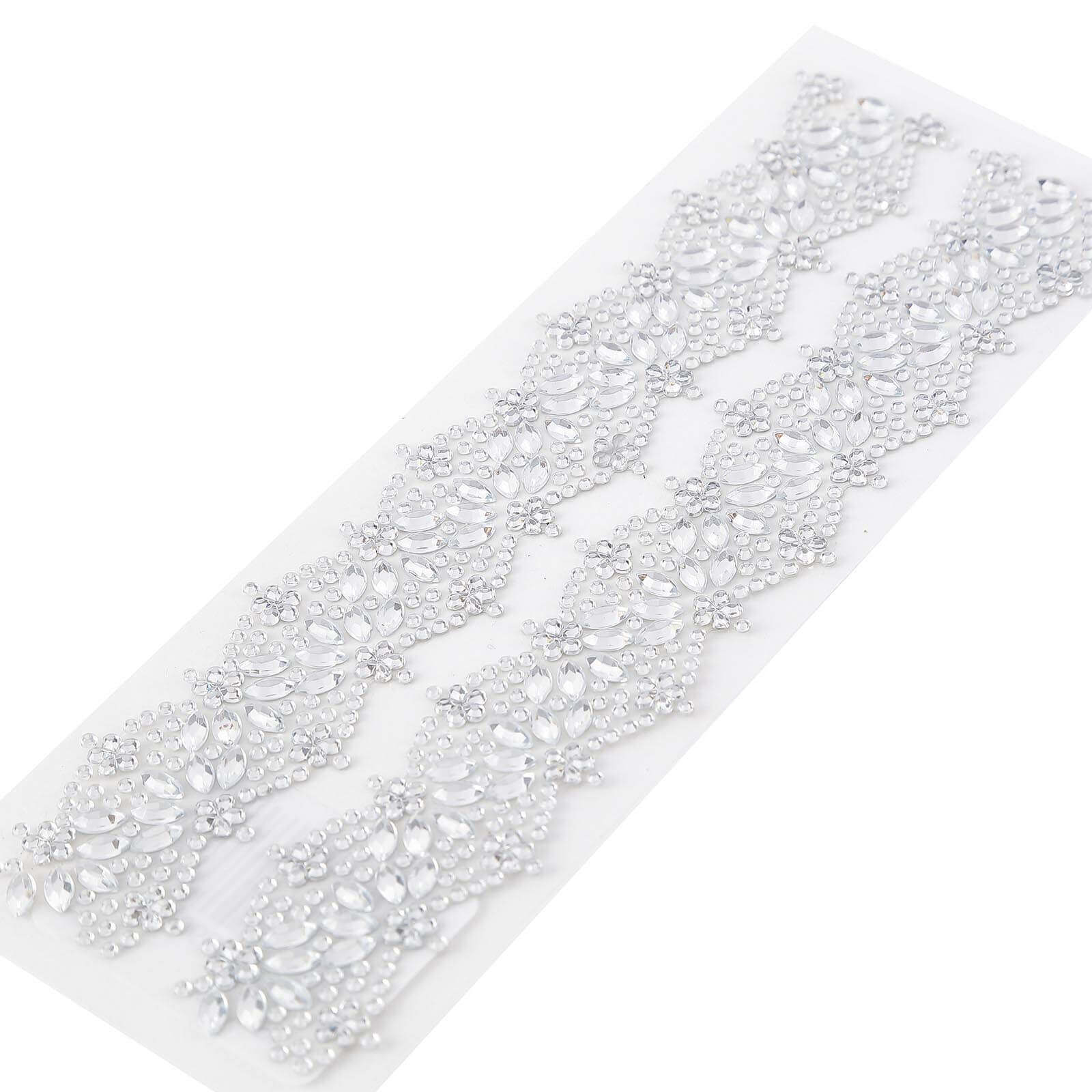 2 Pack Silver Floral Trim Rhinestone Stickers, Self Adhesive Diamond Craft Gem Stickers