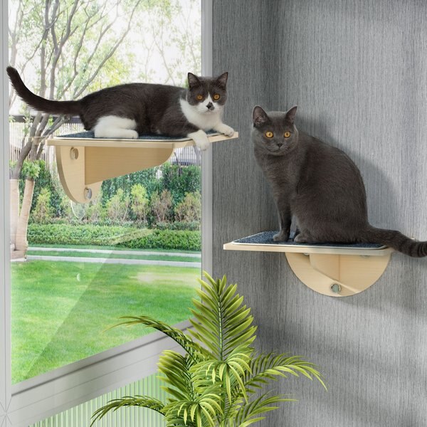 Coziwow Kitty Window Perch w/Seat Cushion Cat Bed， Natural Wood