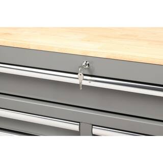 Husky 46 in. W x 24.5 in. D Standard Duty 9-Drawer Mobile Workbench CabinetTool Chest with Solid Wood Top in Gloss Gray H46MWC9GGV2