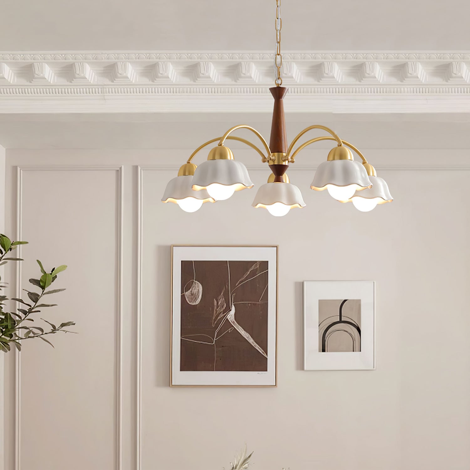 Swedish Modern Brass Chandelier