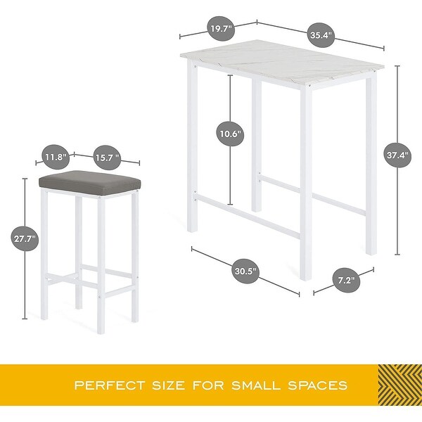 3-Piece Pub Bar Table Set Counter Height Breakfast Nook with 2 Stools