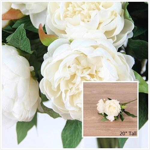 FloralGoods Silk Peony Stem in White 20 Tall