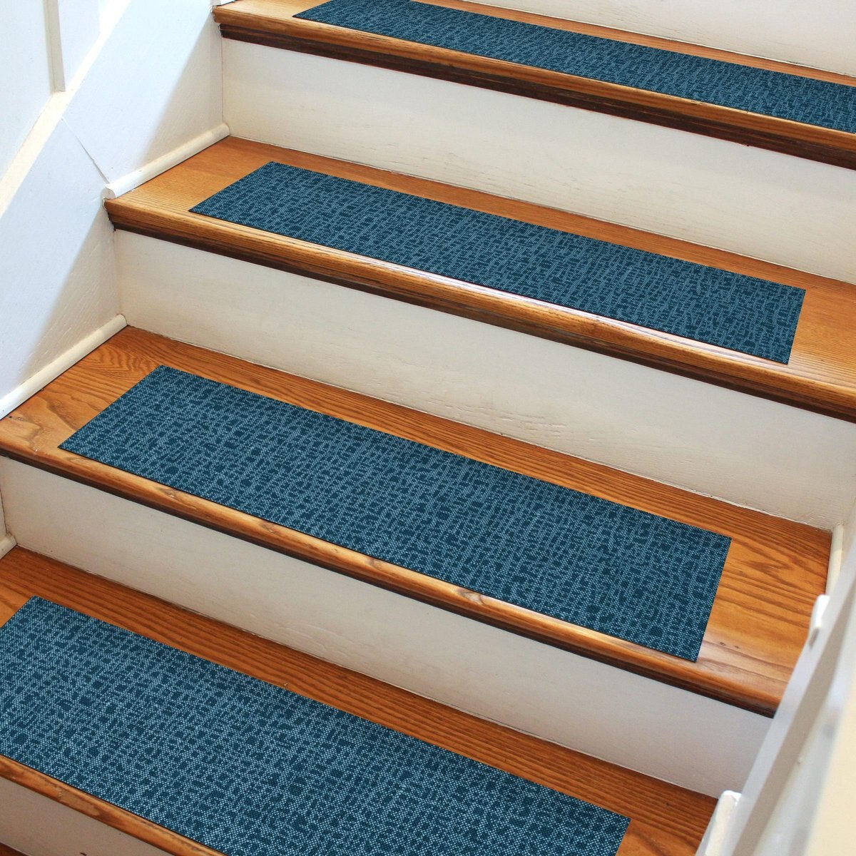 Bungalow Flooring FlorArt Hedgerow Bustle Navy Indoor Stair Treads， 4-pack