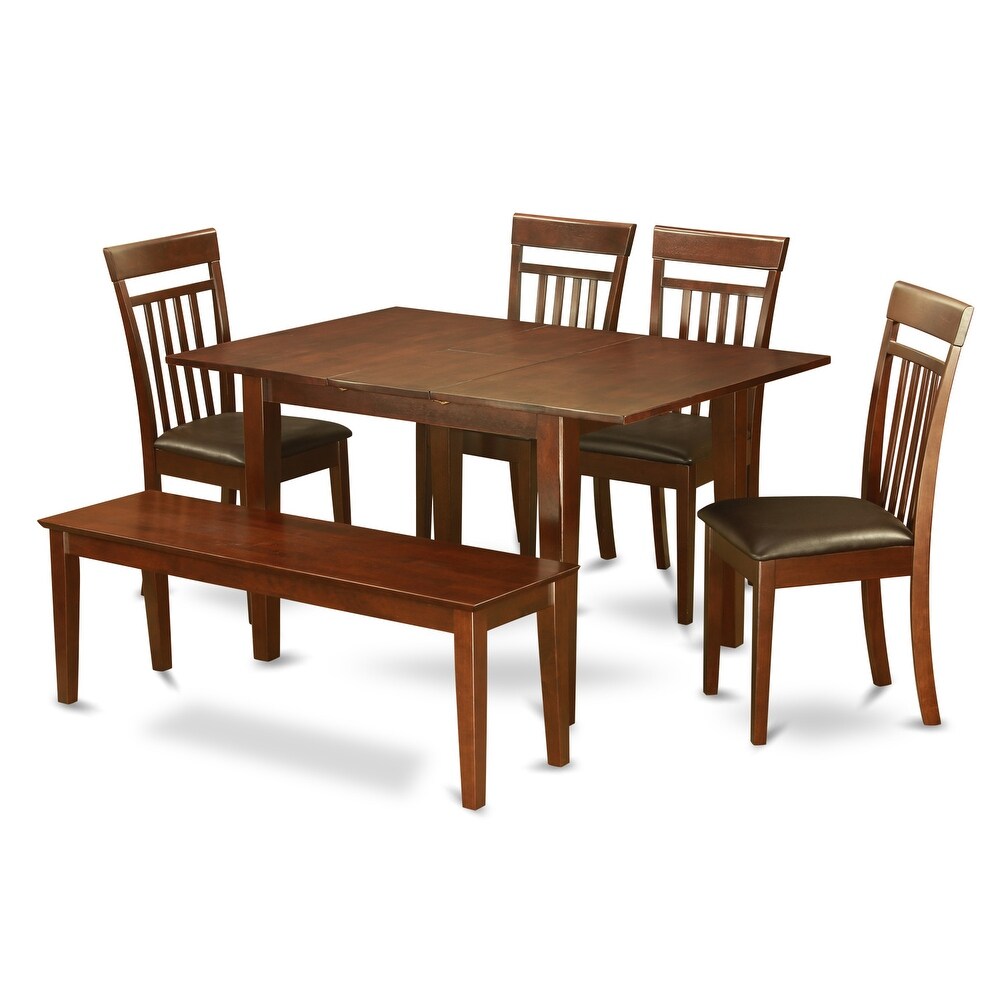 East West Furniture 6 Piece Modern Table Set  a Wooden Table and 4 Dining Chairs with a Bench  Mahogany(Seat Options)