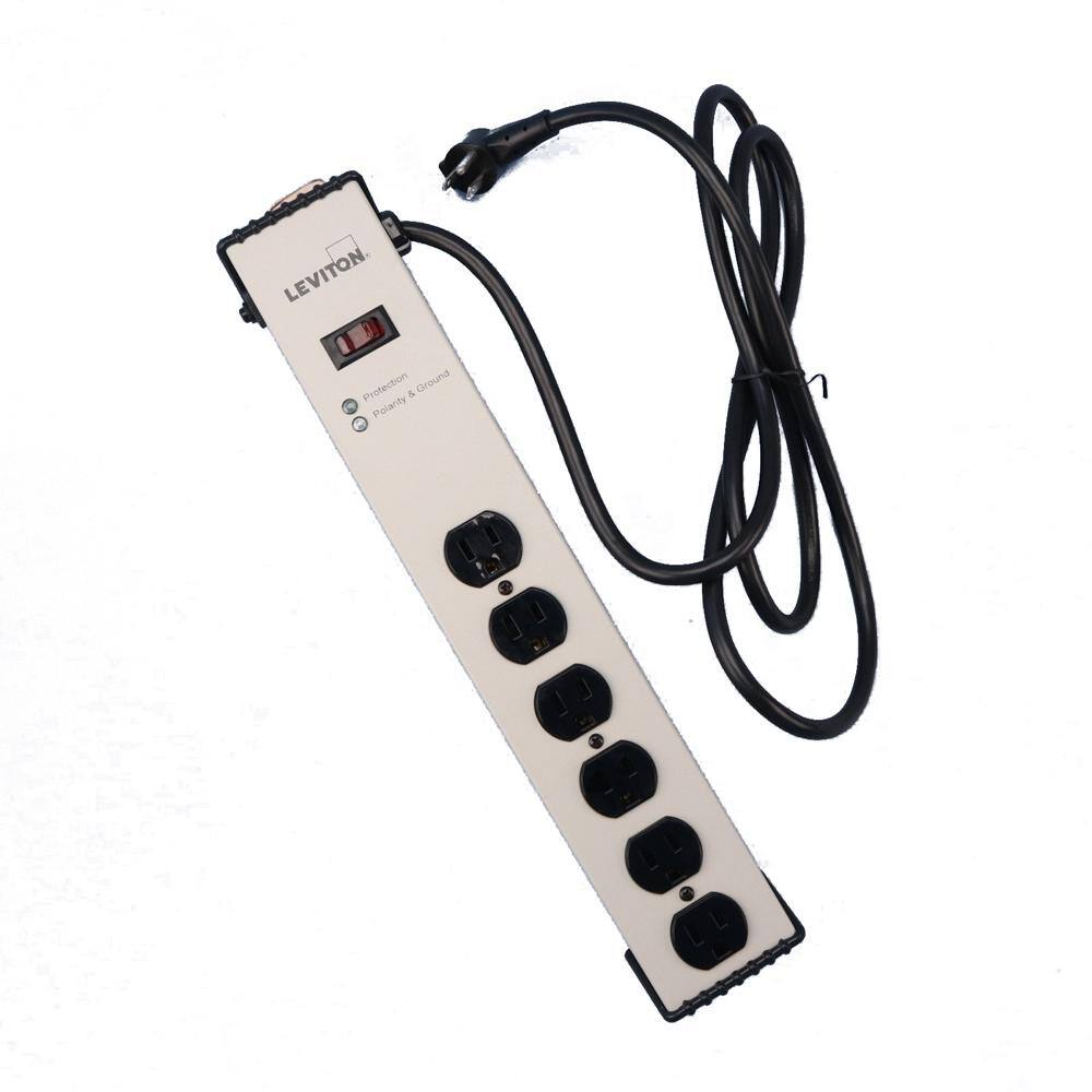 Leviton 15 Amp Heavy Duty Surge Protected 6-Outlet Power Strip 1330 Joules OnOff Switch 6 Foot 14-3 SJT Cord Beige 5300-IPS