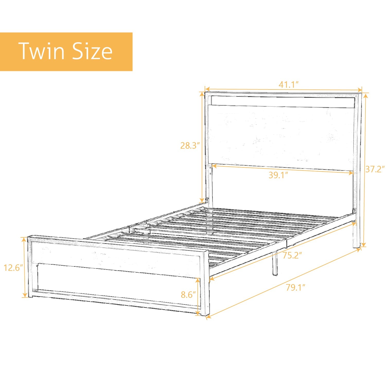 Amolife Twin Bed Frame with Wooden Headboard / 13 Strong Steel Slats Support / Single Platform Bed for Kids, Dark Brown