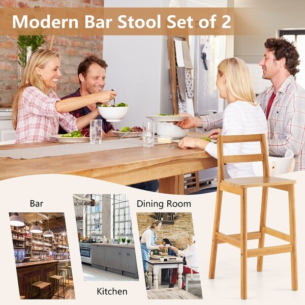 Costway Set of 2 Solid Rubber Wood Bar Stools 28'' Dining Chairs with - See Details