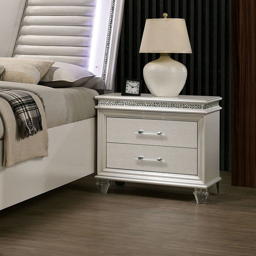 Butler Glam Pearl White Solid Wood 2 Drawer Nightstand by Silver Orchid