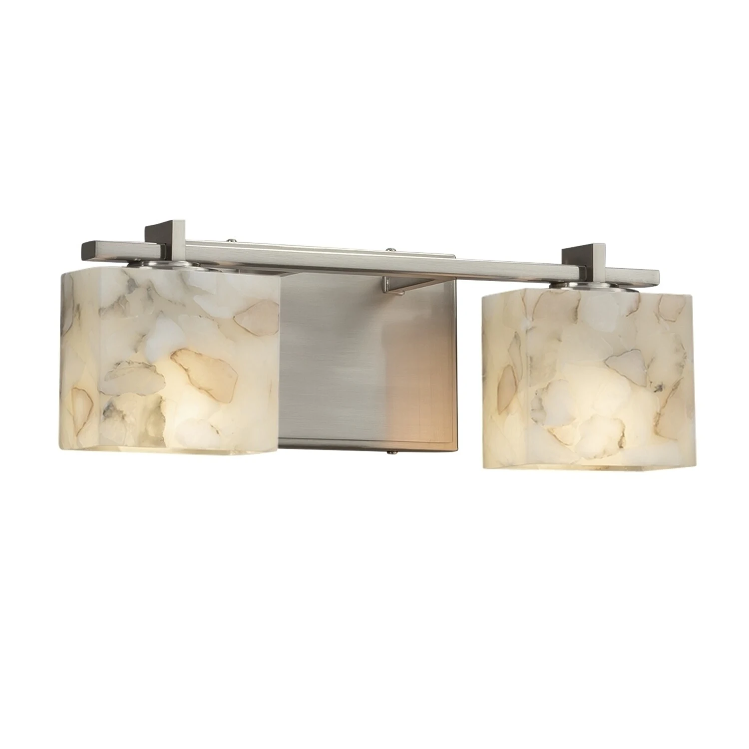 Justice Design Alabaster Rocks Era 2-light Brushed Nickel Bath Light, Off-white Rectangle Shade