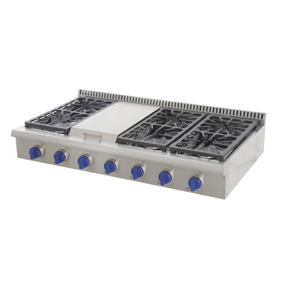 KUCHT Professional 48 in. Propane Gas Range Top with Sealed Burners and Griddle in Stainless Steel with Classic Silver Knobs