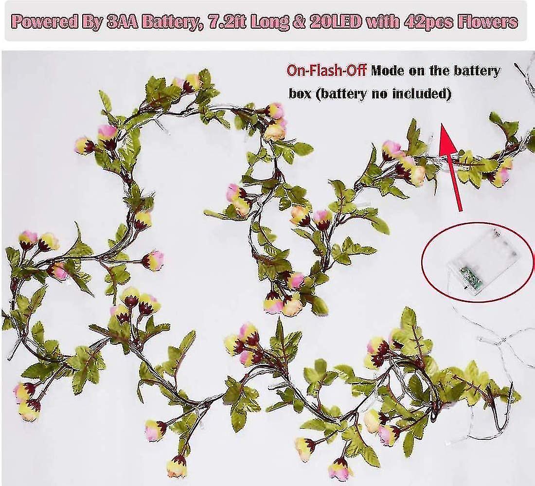 20led 7.2ft Artificial Flower Rose Vine String Lights， Battery Powered Rose Flower Garland Plant Fai