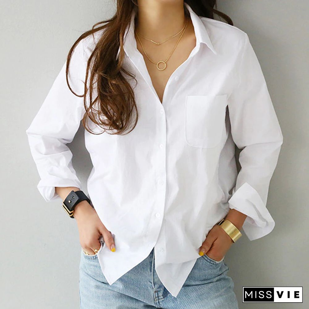 Women White Shirts And Blouses Long Sleeve Casual Turn-down Collar OL Style Blouse Tops Female Fashion Button Blusas Mujer