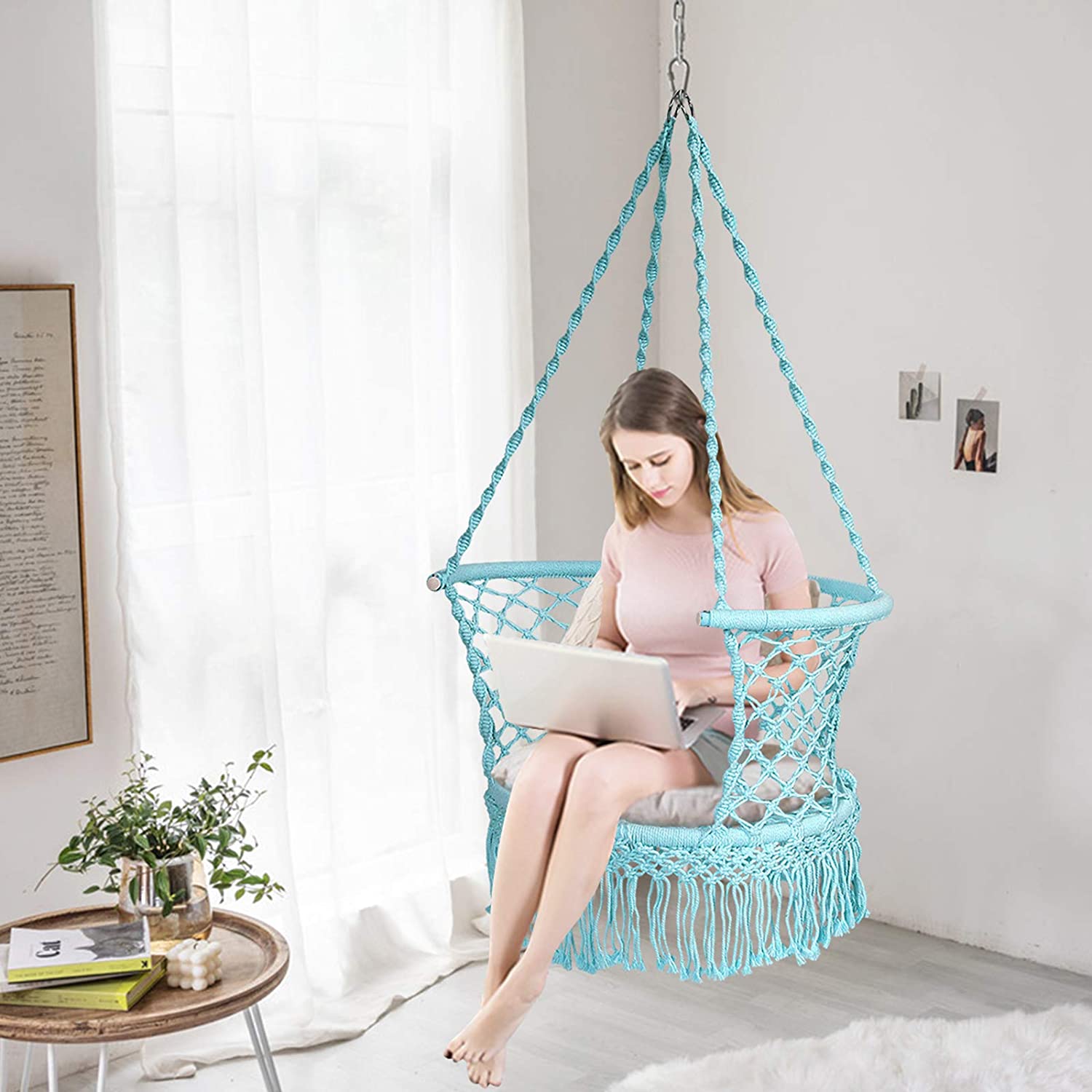 Hanging Hammock Chair, Macrame Hanging Chair 330 Pounds Capacity