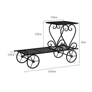 Pure Garden 2-Tier Decorative Black Metal Garden Cart and Plant Stand HW1500184