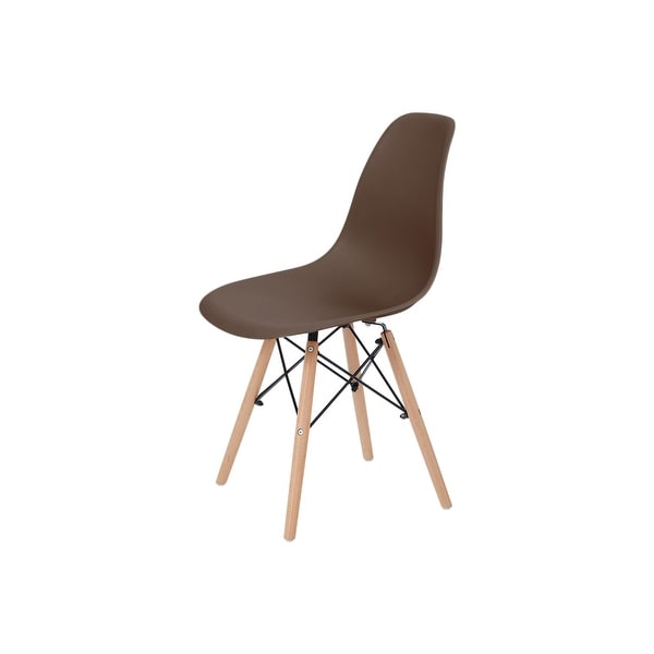 Allan Plastic Side Dining Chair with Wooden Legs Set of 2， Brown - 18.5
