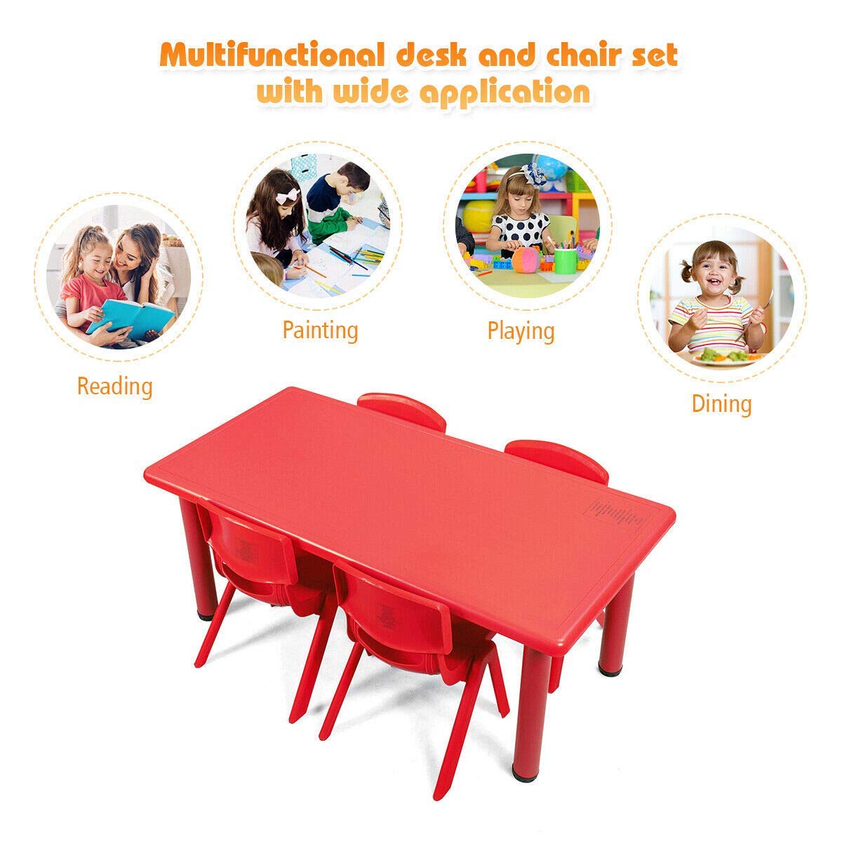 Kids Table and Chair Set, 4 Pcs Stackable Chairs