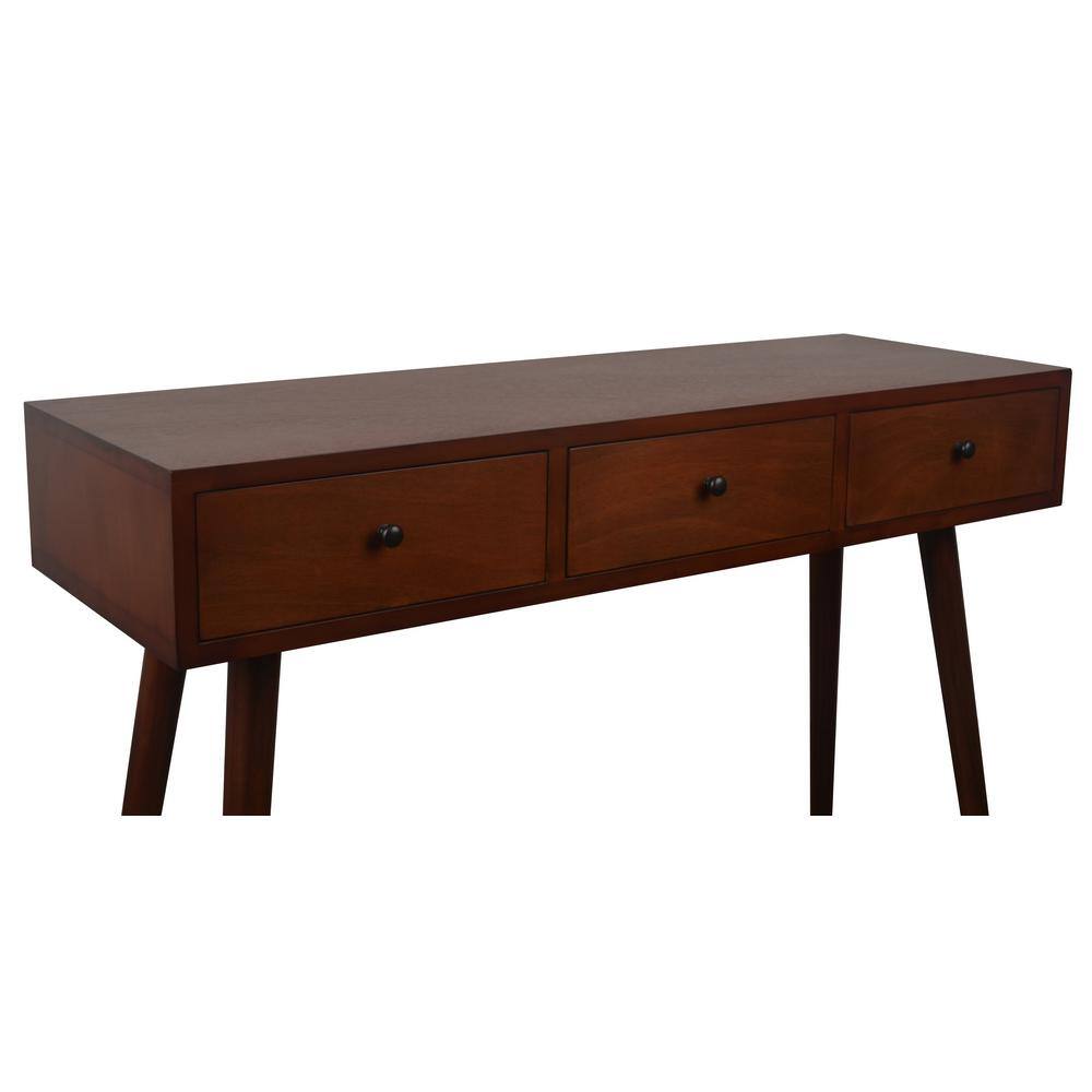 Decor Therapy Mid 42 in. Walnut Standard Rectangle Wood Console Table with Drawers FR6323