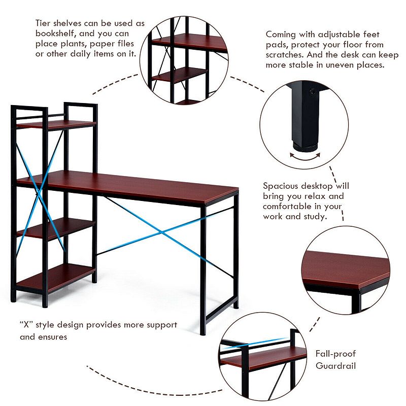 47.5 Inch Writing Study Computer Desk with 4-Tier Shelves