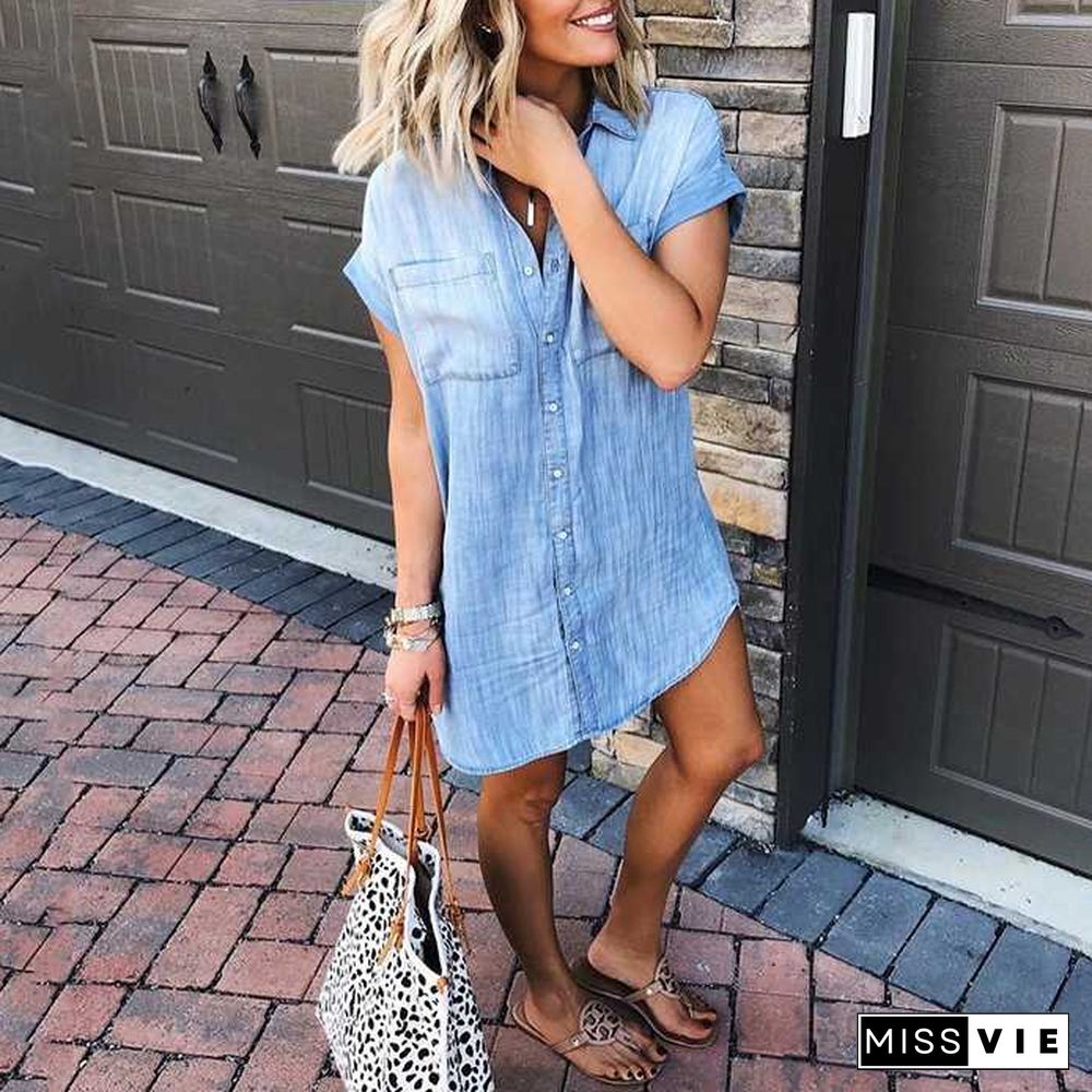 Casual Button Up Denim T-Shirt Dress