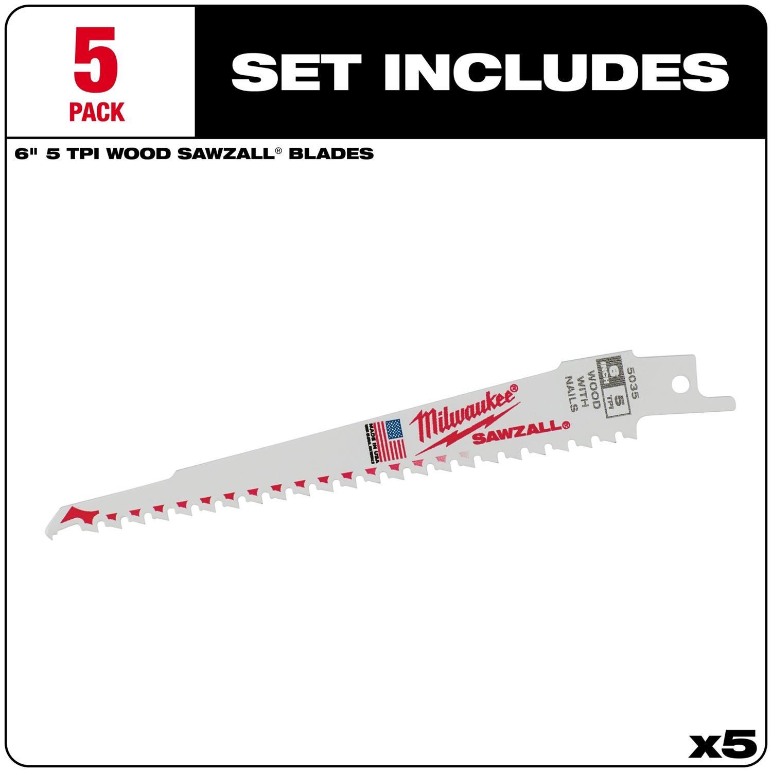 MW Sawzall 6 in. Bi-Metal Thin Kerf Reciprocating Saw Blade 5 TPI 5 pk