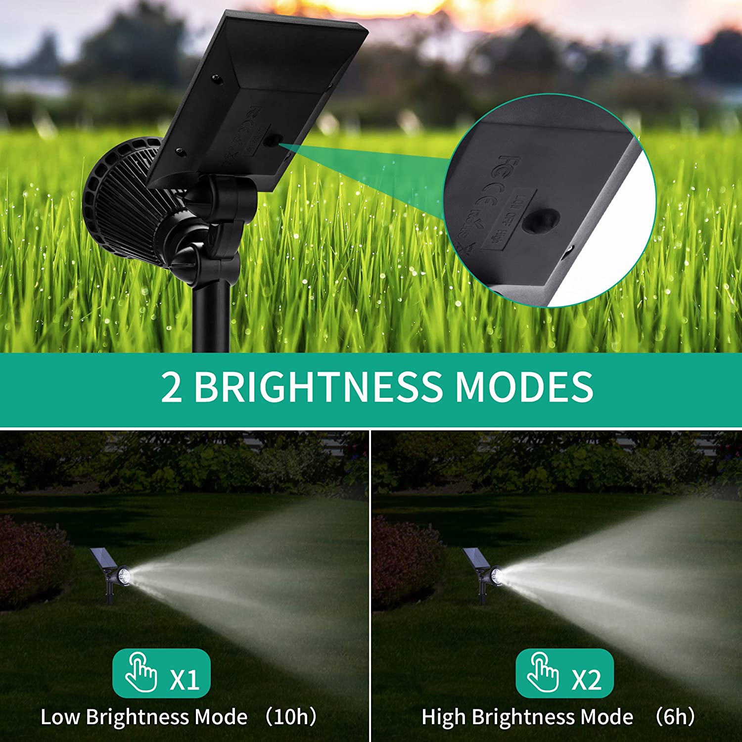 Nekteck 4 Pack Solar Lights，2-in-1 Outdoor Solar Spotlights Powered Adjustable Wall Light Landscape Lighting，Bright and Dark Sensing，Auto On/Off for Yard， Pathway， Walkway， Garden， Driveway