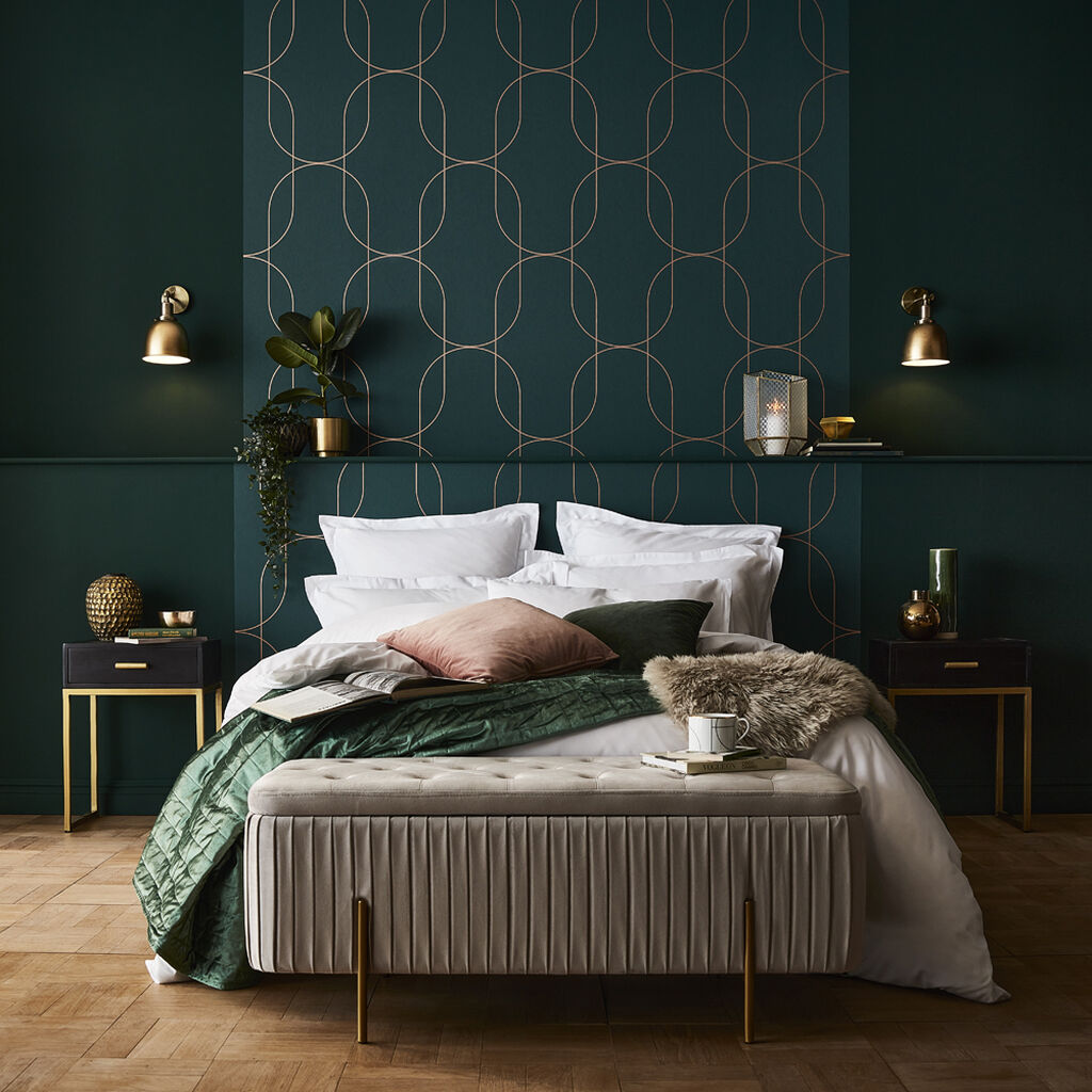 Palais Wallpaper in Green and Copper