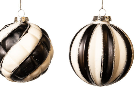 3 Black & White Assorted Ornament Set Of 12