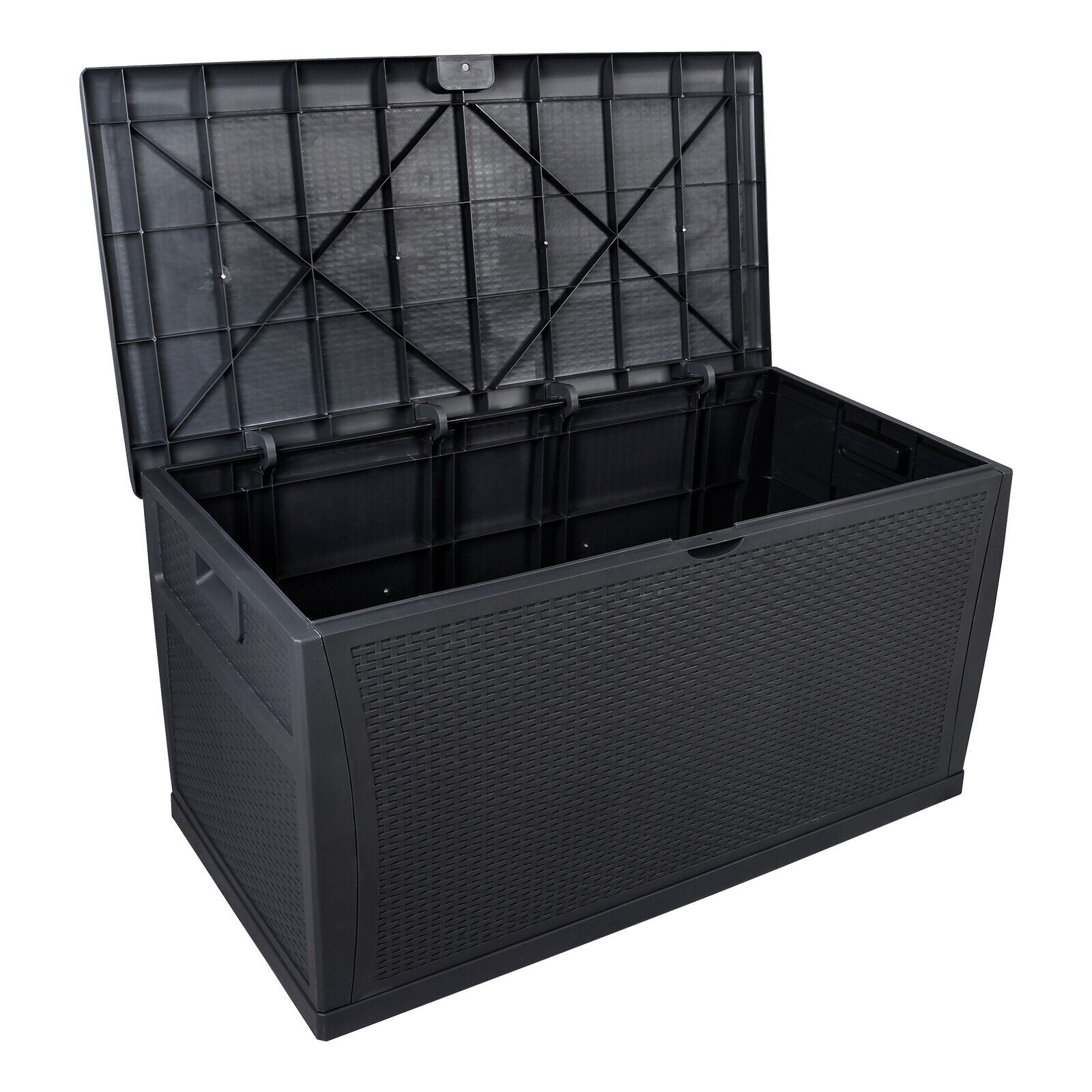 120 Gallon Resin Deck Box Indoor Outdoor Storage Box with Lockable Lid for Patio Cushions, Toys, Garden Tools Black