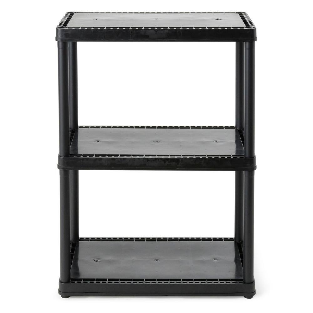 GRACIOUS LIVING Black 3-Tier Plastic Garage Storage Shelving Unit (24 in. W x 33 in. H x 12 in. D) 91019MAXIT-1C-54