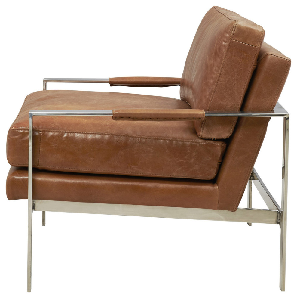 Crafters and Weavers Natalie Rustic Modern Arm Chair Chrome/Light Brown Leather   Contemporary   Armchairs And Accent Chairs   by Crafters and Weavers  Houzz