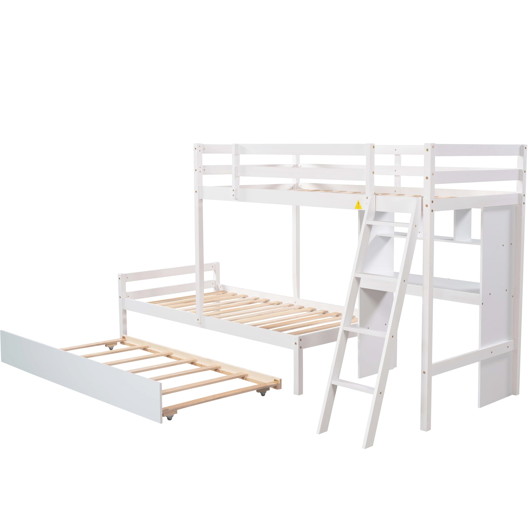 EUROCO Twin over Twin Bunk Bed with Desk and Trundle for Kids Bedroom, White