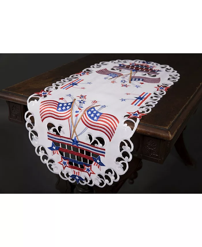 Xia Home Fashions Star Spangled Embroidered Cutwork Table Runner 15 x 34