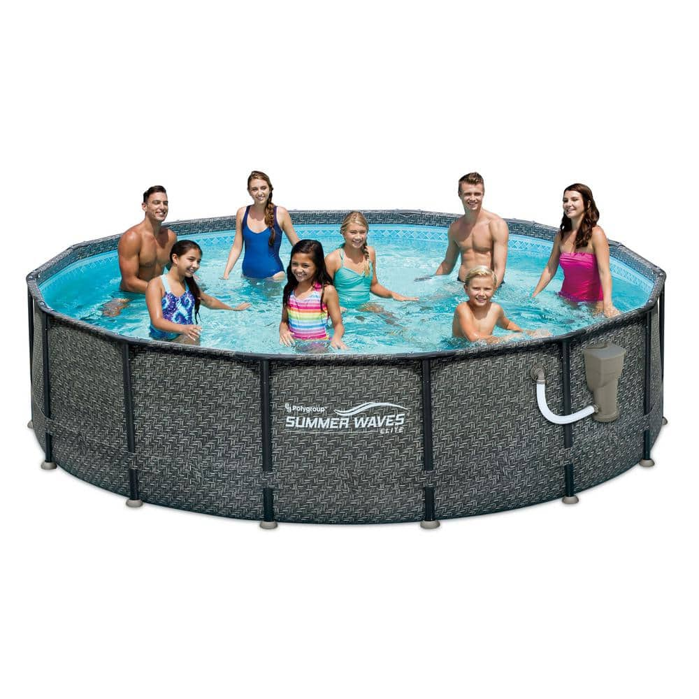 Summer Waves Dark Wicker 14 ft. Round 48 in. Deep Soft. Sided Metal Frame Pool P2001448E