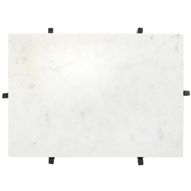 Yuki Stone Top Accent Table White Marble black Safavieh