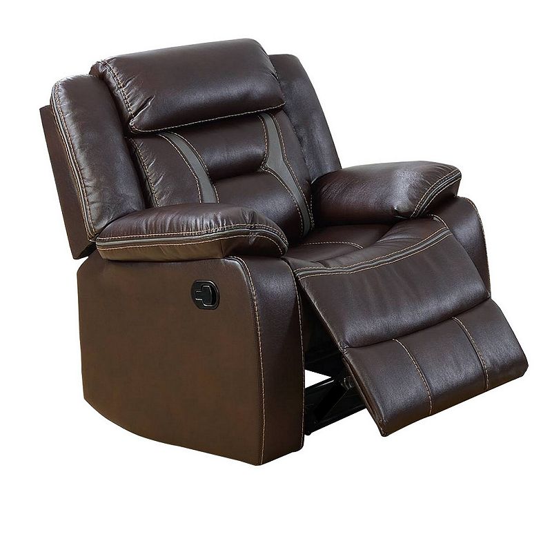 37 Inches Leatherette Glider Recliner with Pillow Arms， Dark Brown