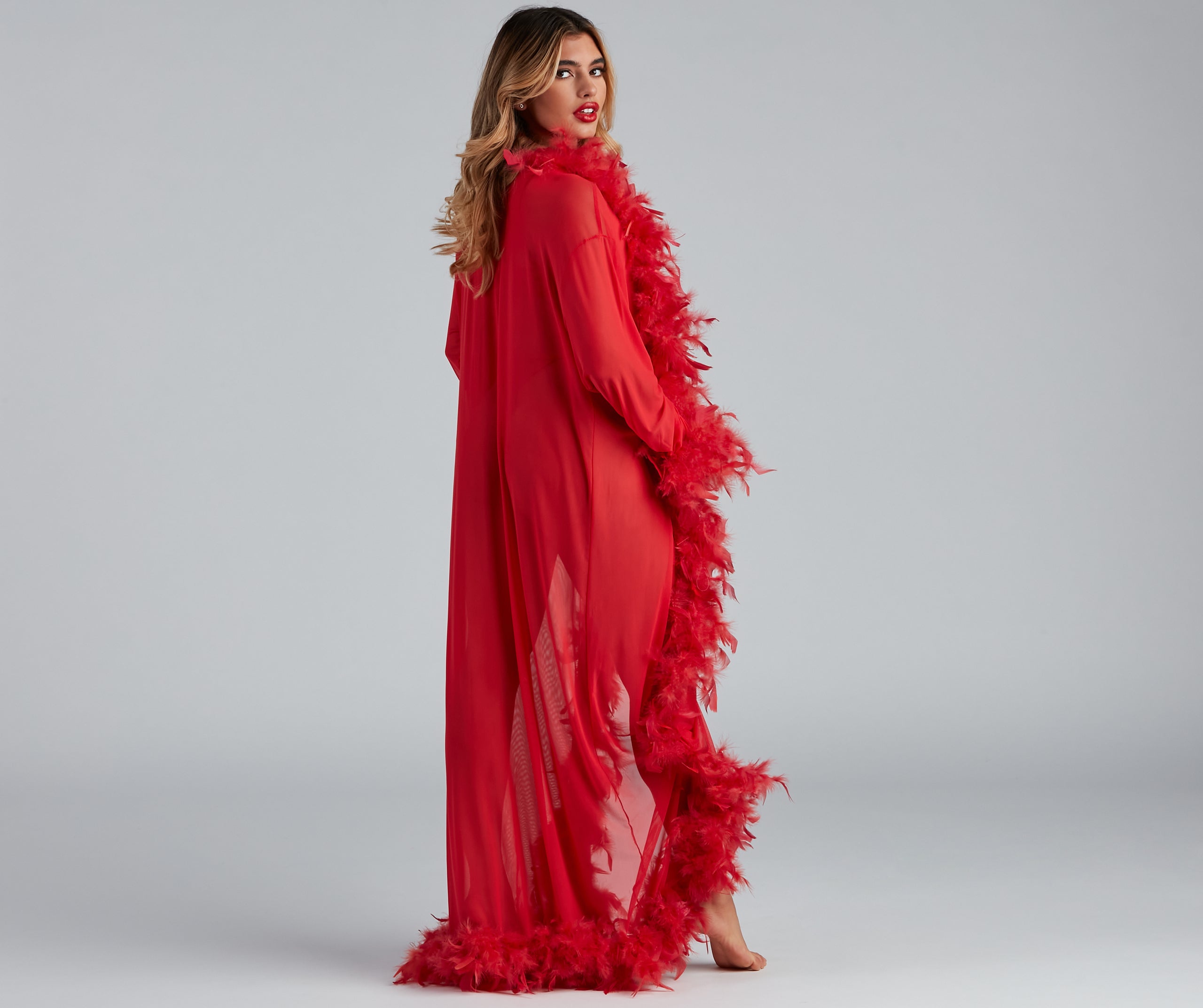 Always Extra Feather Trim Long Robe