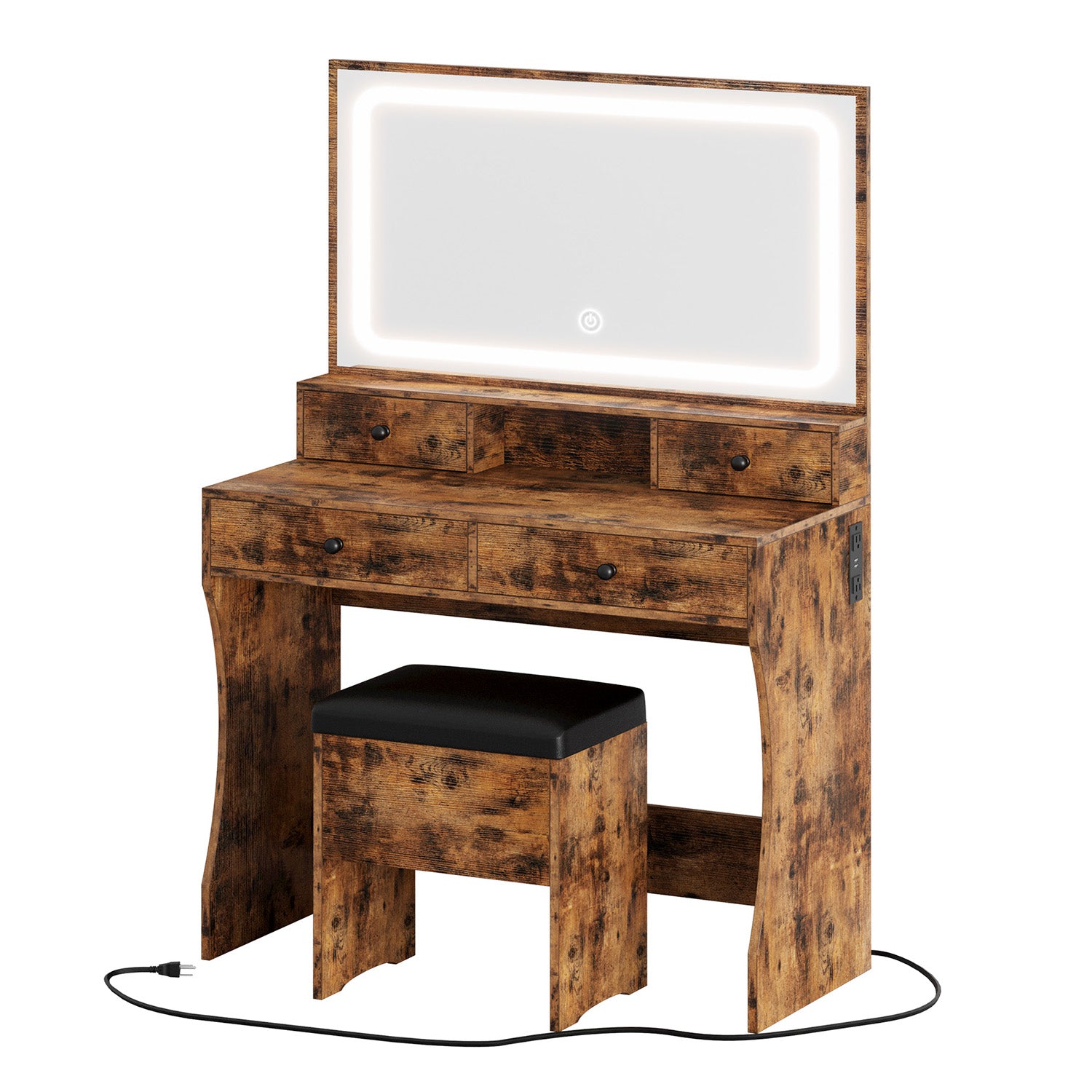 Vanity Desk Set Makeup Vanity with Power Outlet, LED Mirror, Storage Stool