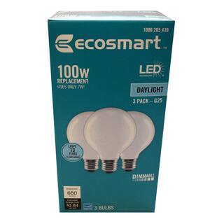 EcoSmart 100-Watt Equivalent G25 Dimmable Globe Frosted Glass Filament LED Vintage Edison Light Bulb Daylight (3-Pack) FG-04217