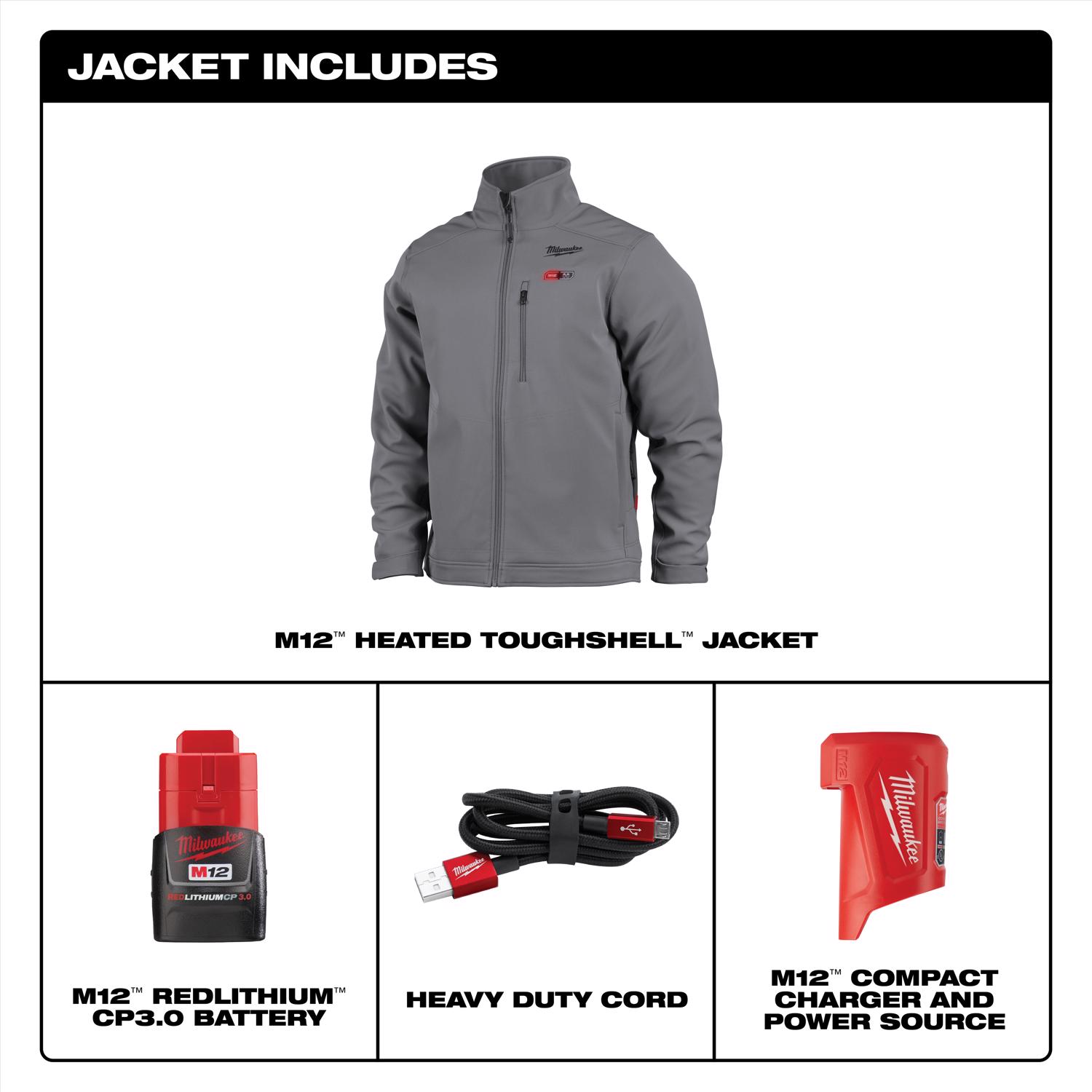 MW Tool M12 S Long Sleeve Men\u0027s Full-Zip Heated Jacket Kit Gray