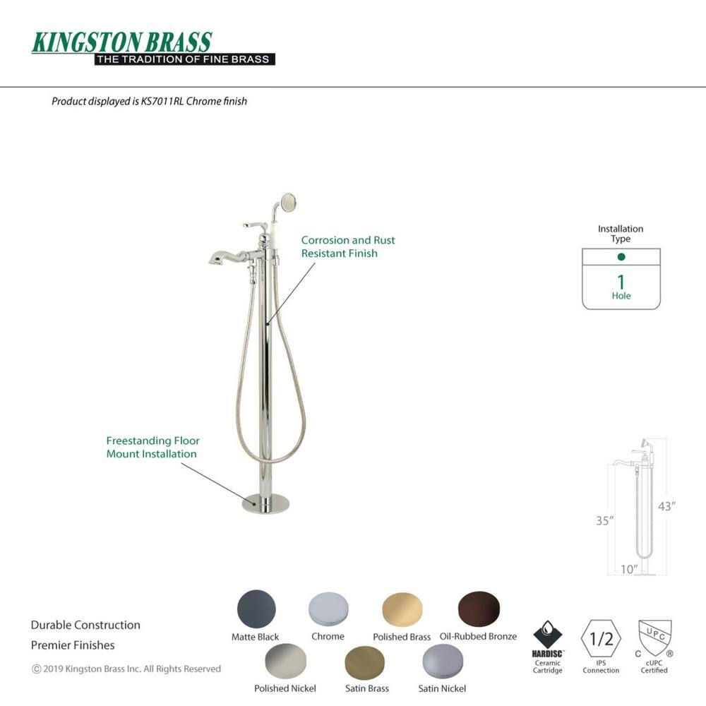 Kingston Brass Traditional Single-Handle Floor-Mount Roman Tub Faucet with Hand Shower in Oil Rubbed Bronze HKS7015RL