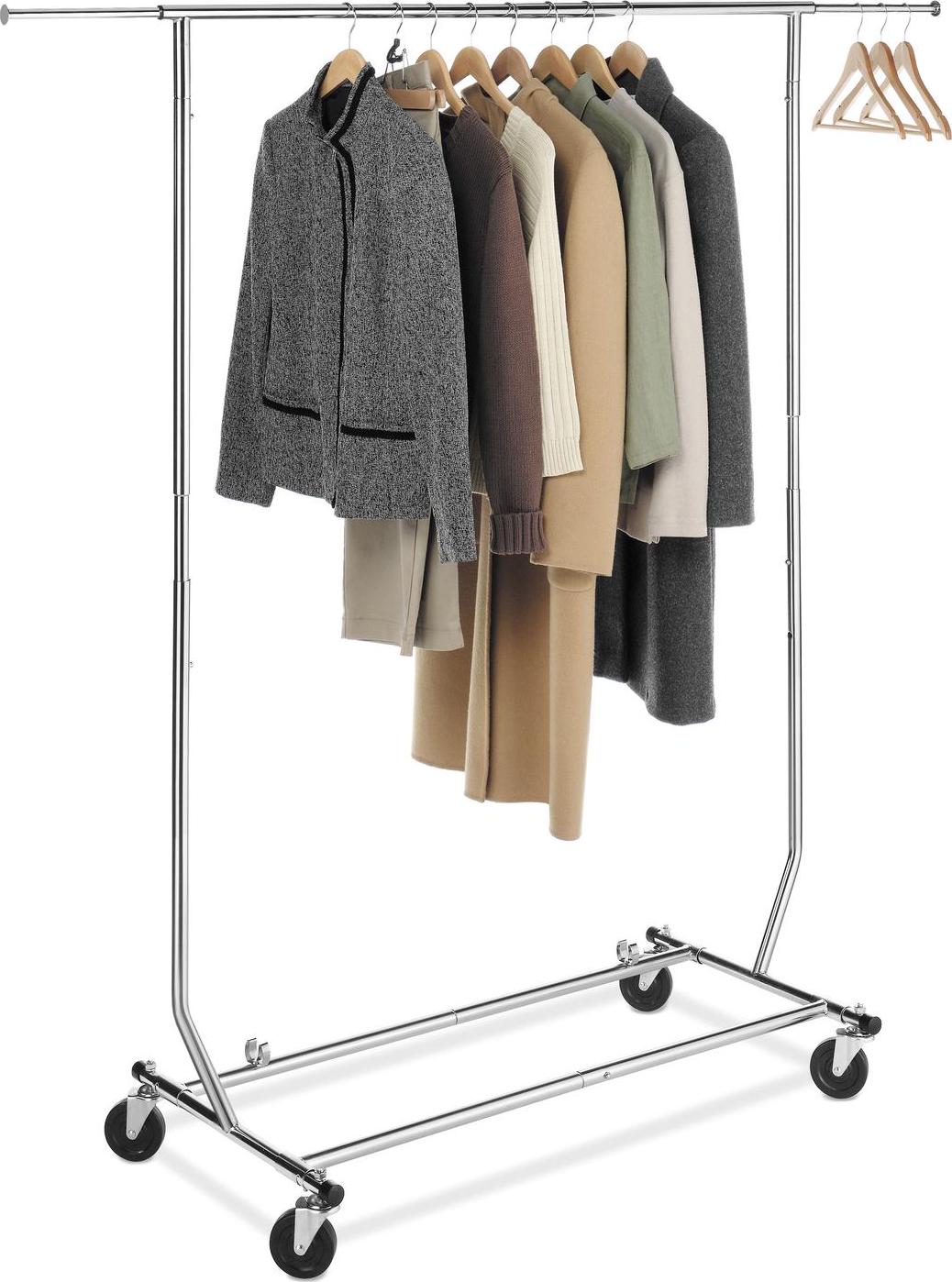 Whitmor Adjustable Rolling Garment Rack  Collapsible  Chrome  22 x 51 x 71.25