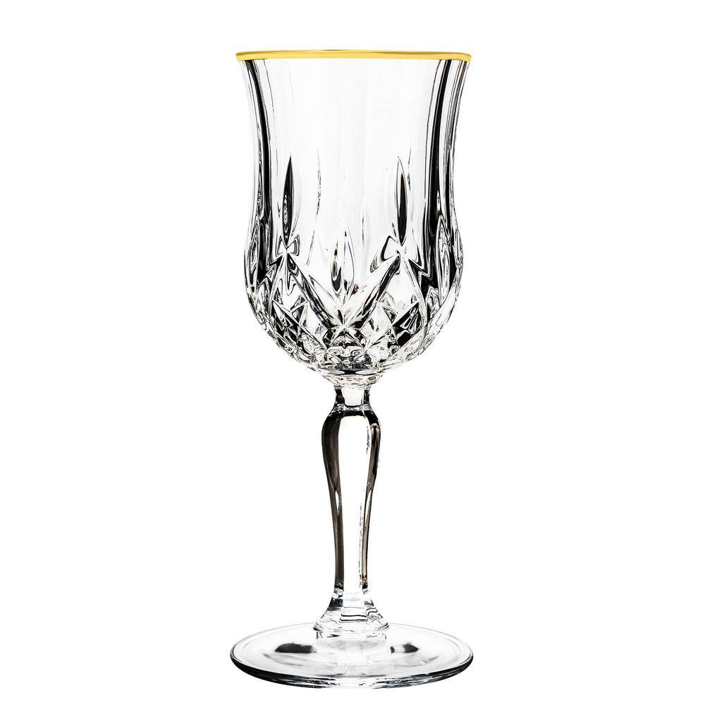 Lorren Home Trends Opera Gold Collection Set of 4 Crystal Wine Glass with Gold Rim LG6000