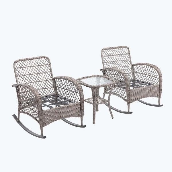 3pcs Outdoor Furniture Modern Wicker rocking chair set - Overstock - 37582713