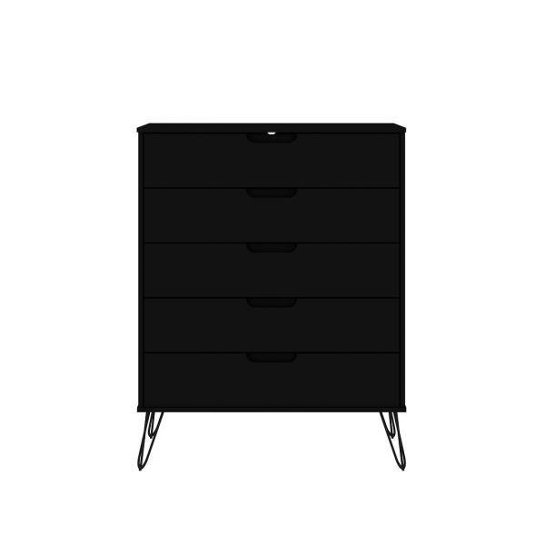 Rockefeller 5-Drawer Tall Dresser and 6-Drawer Wide Dresser in Black